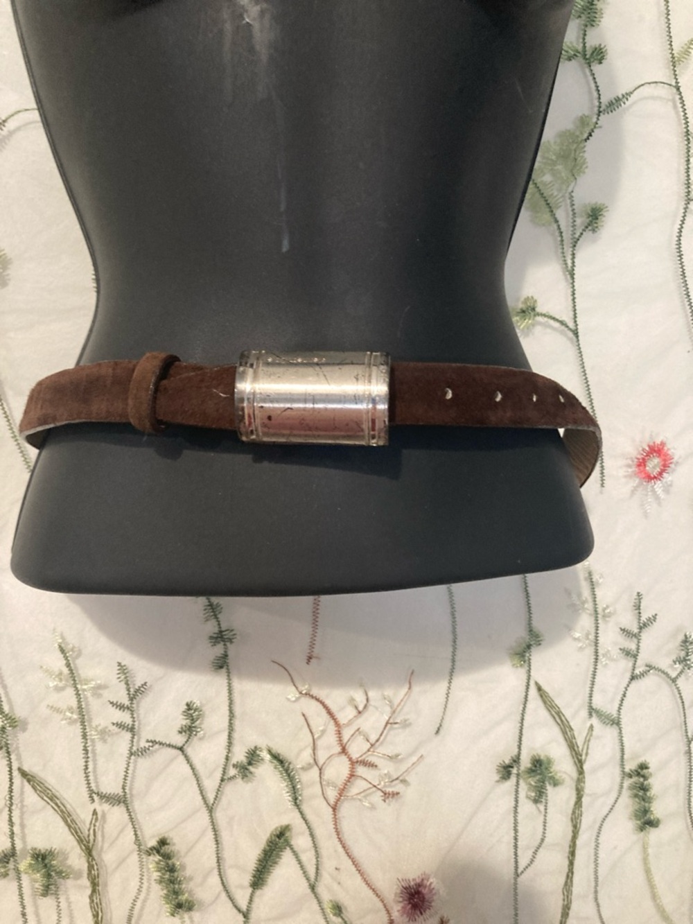 Kenneth Cole Brown Suede Belt with Silver Buckle